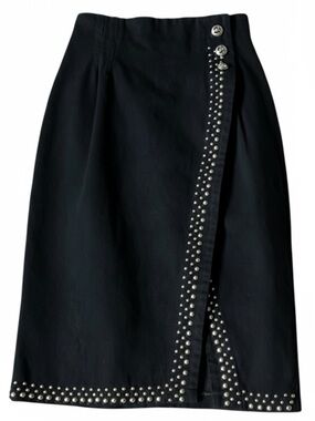 Vintage Apache Studded Black Cotton Wrap Style Skirt Size L USA Made